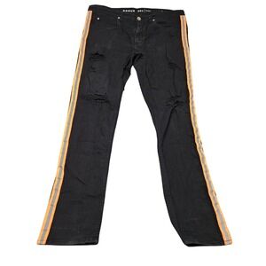 Rogue Jeans 36W Black Skinny Orange Side Stripe Streetwear Moto Y2K Indie Sleeze